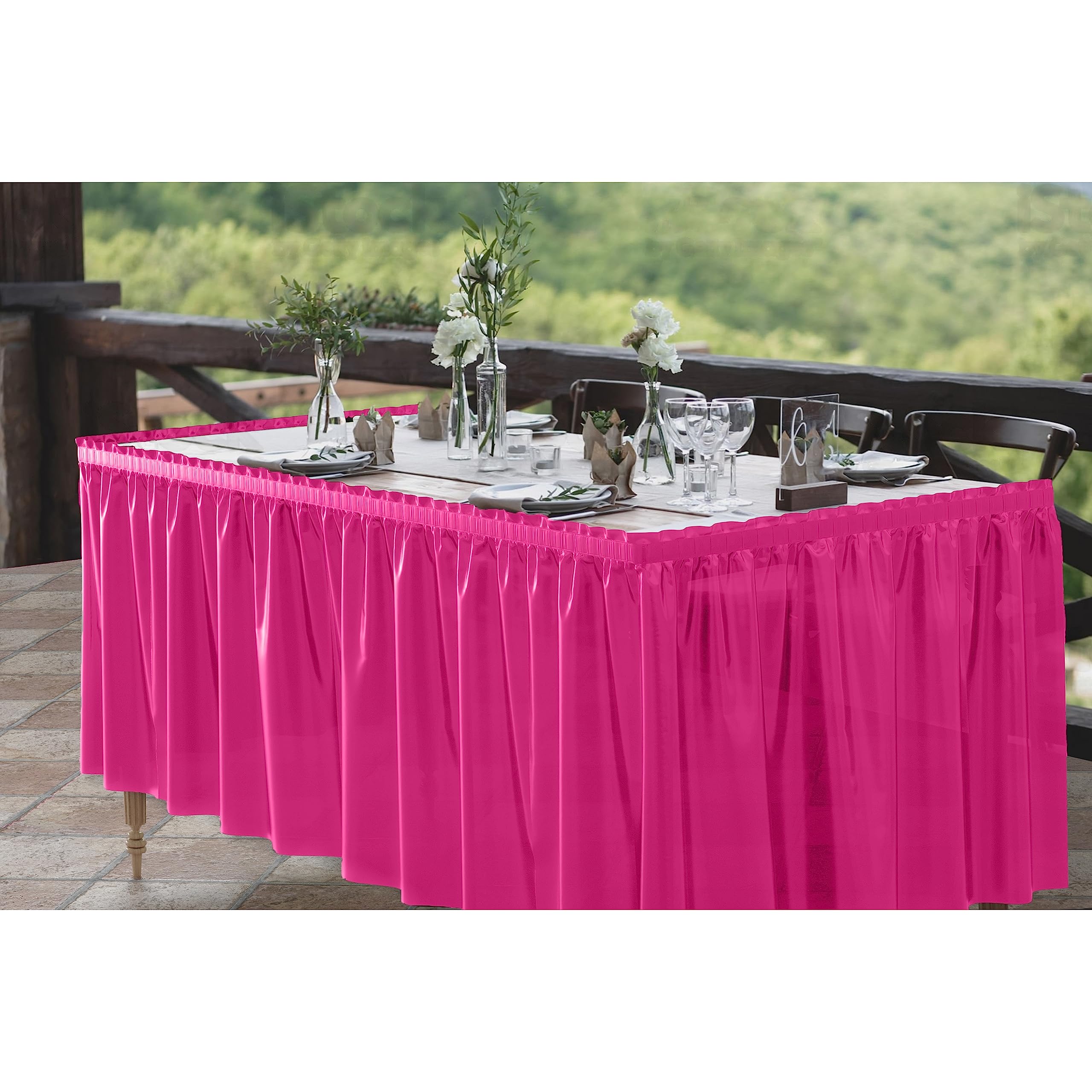 Cerise Plastic Table Skirt | 6 Pack