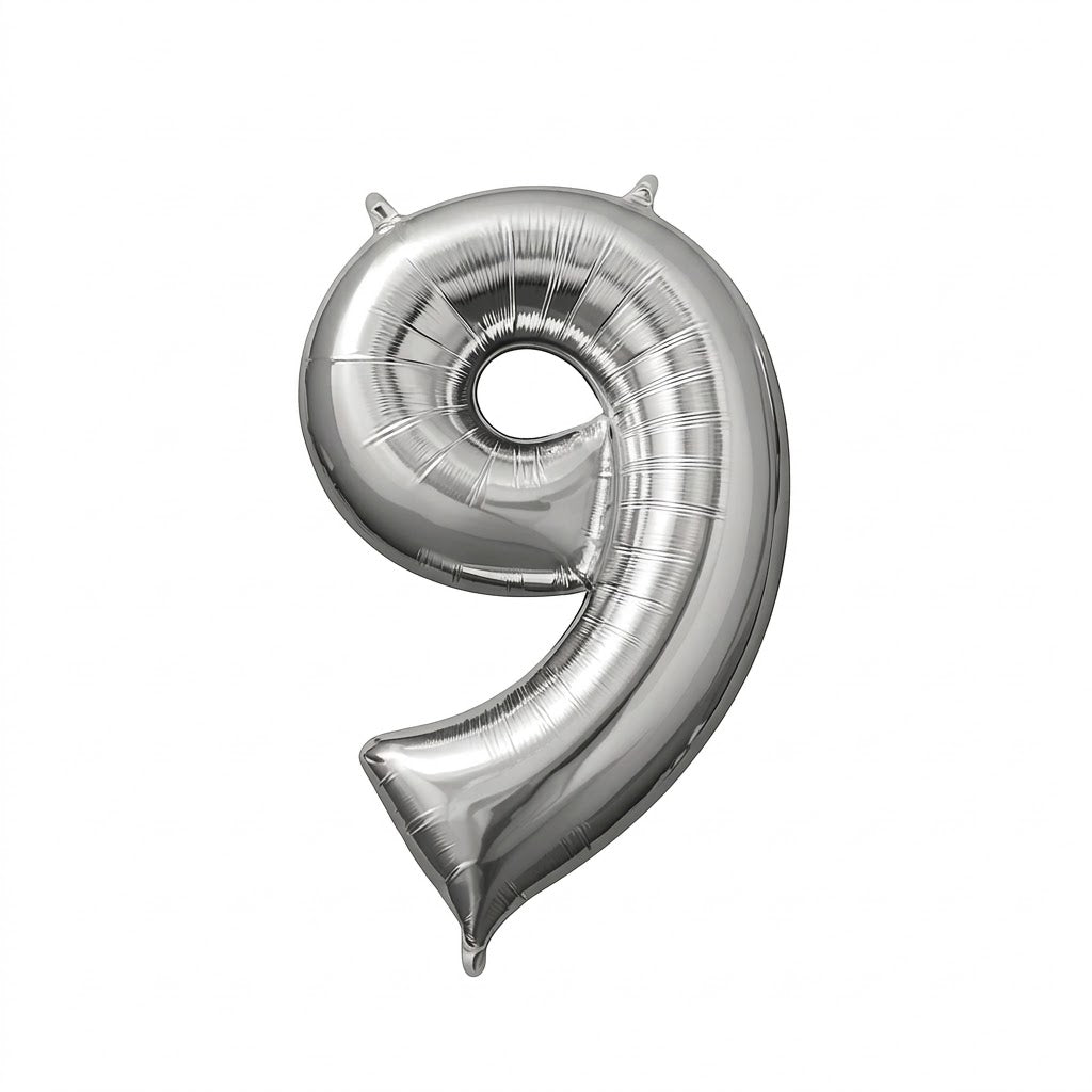 Silver Number "9" Foil Balloon | 16" Air-Filled
