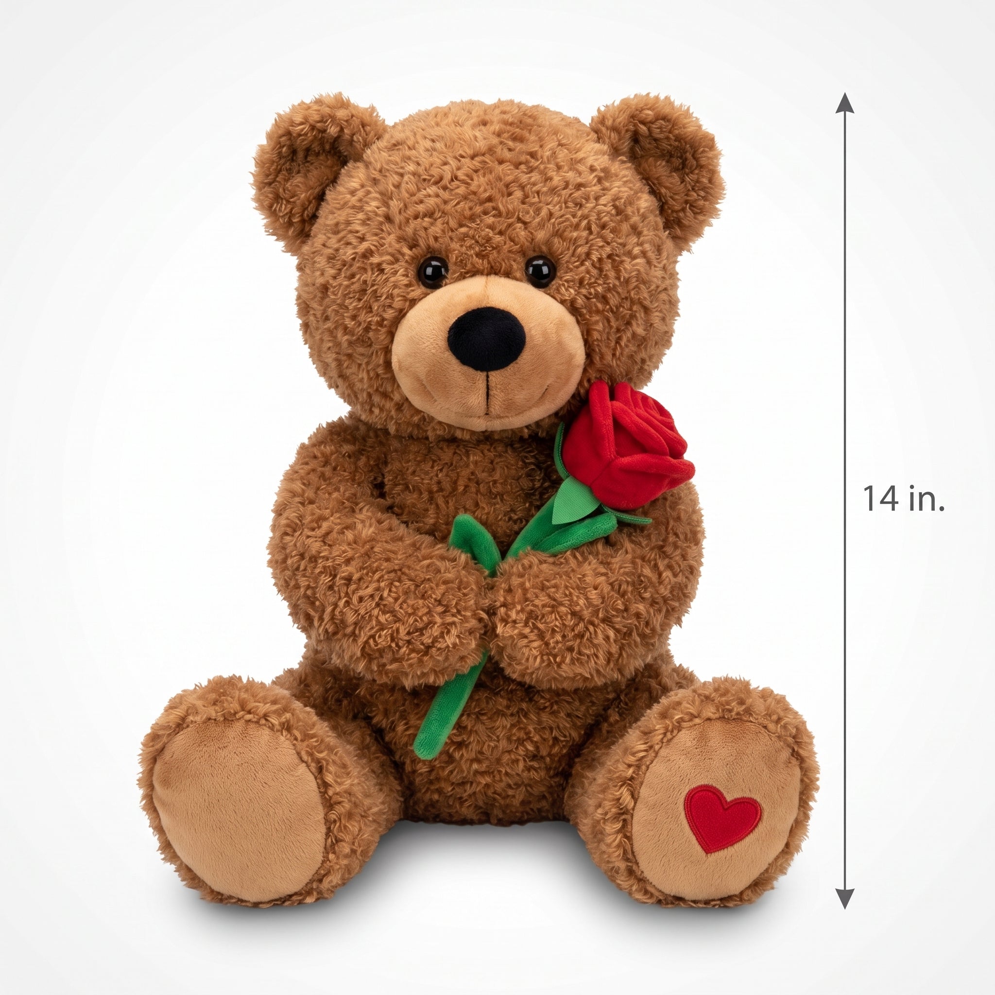 14" Valentine's Day Brown Bear Plush with Red Flower