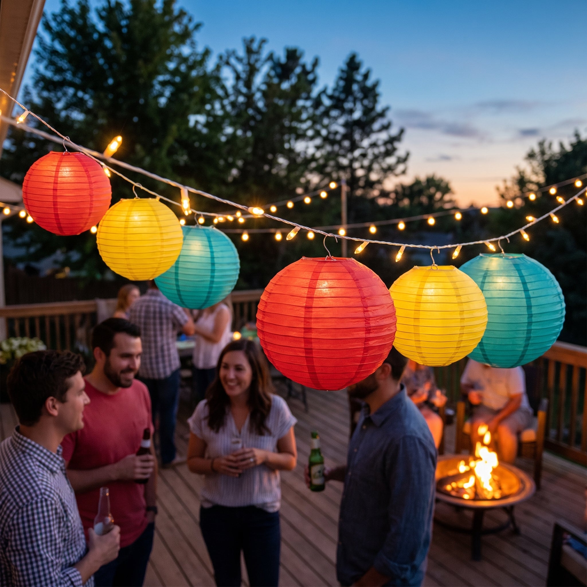 Vibrant Rainbow Round Paper Lanterns, 11-inch, 3-Pack