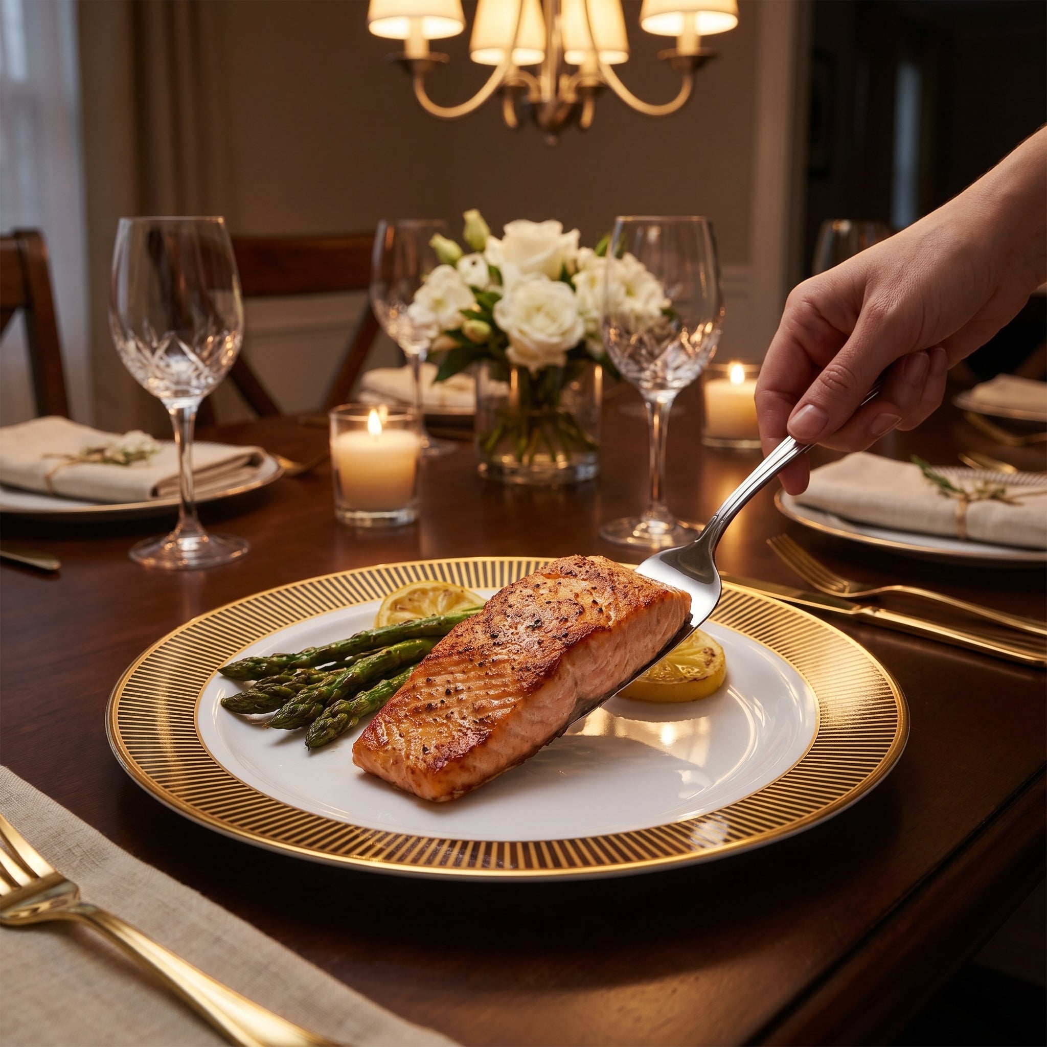 Elegant Gold Striped Premium Plastic Dinner Plates