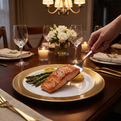 Elegant Gold Striped Premium Plastic Dinner Plates, 10.25", 20-Pack