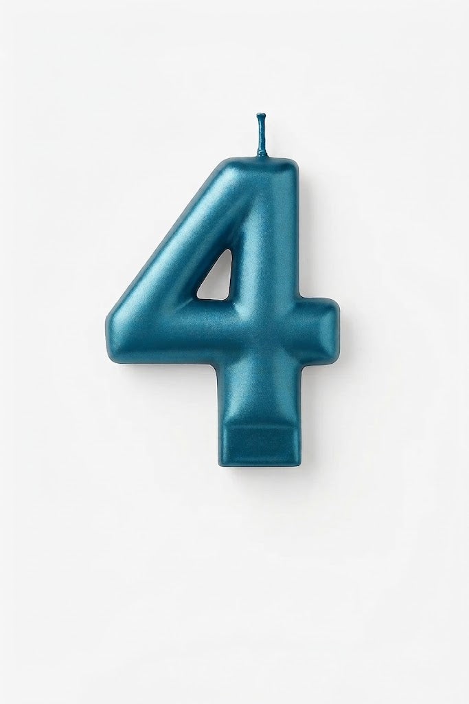 Metallic Blue Number 4 Birthday Candle
