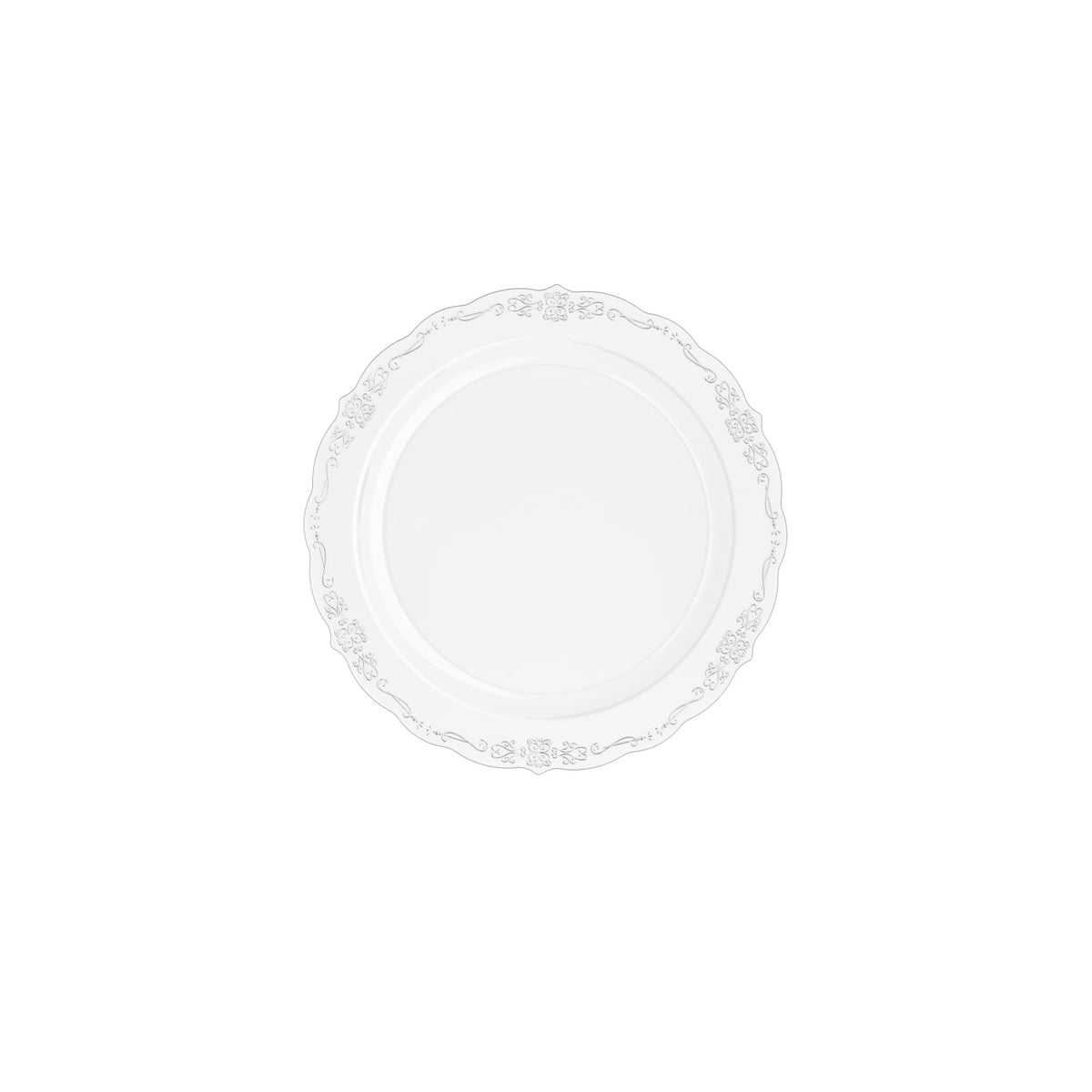 9 In. Clear Victorian Design Plastic Plates | 120 Count