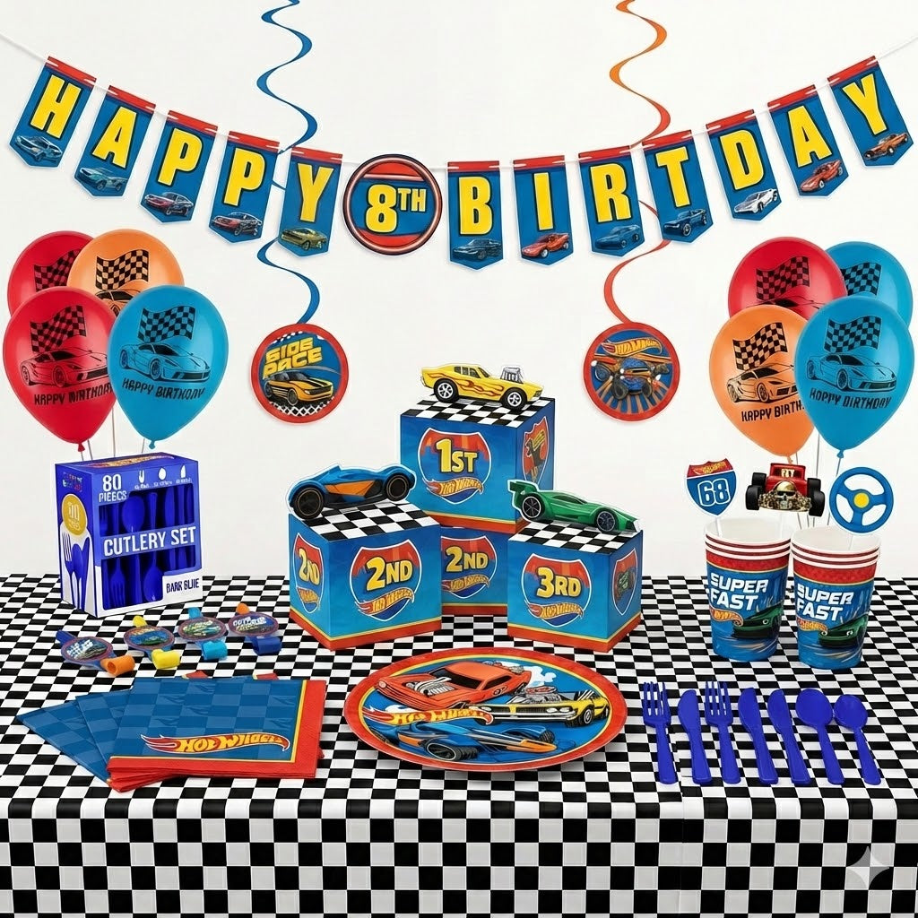 165 Pcs Hot Wheels Deluxe Birthday Party Kit | For 8 Guests