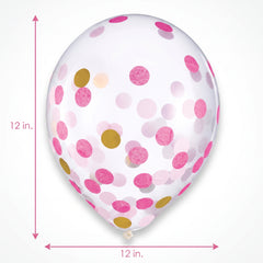 Pink and Gold Confetti Latex Balloons, 12-Inch, 6-Pack