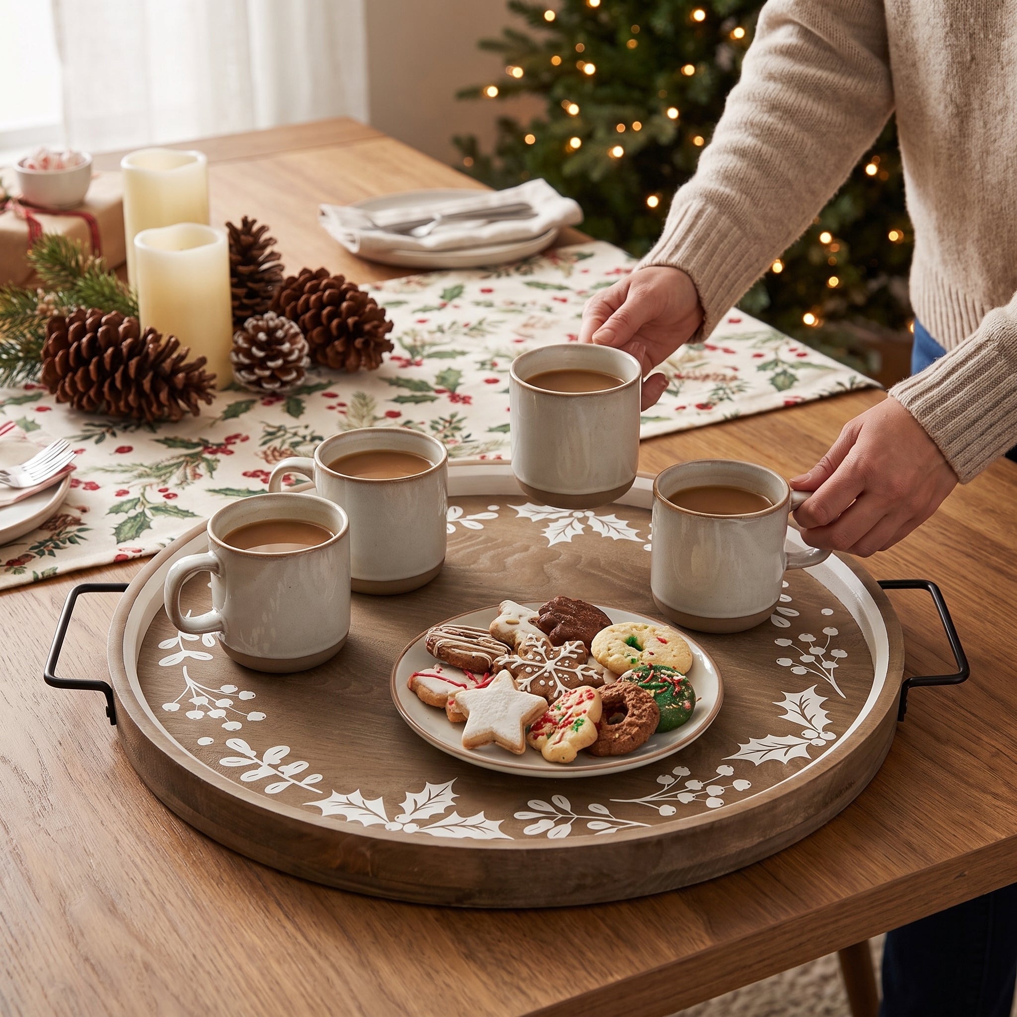 Rustic Christmas Holly Border Tray