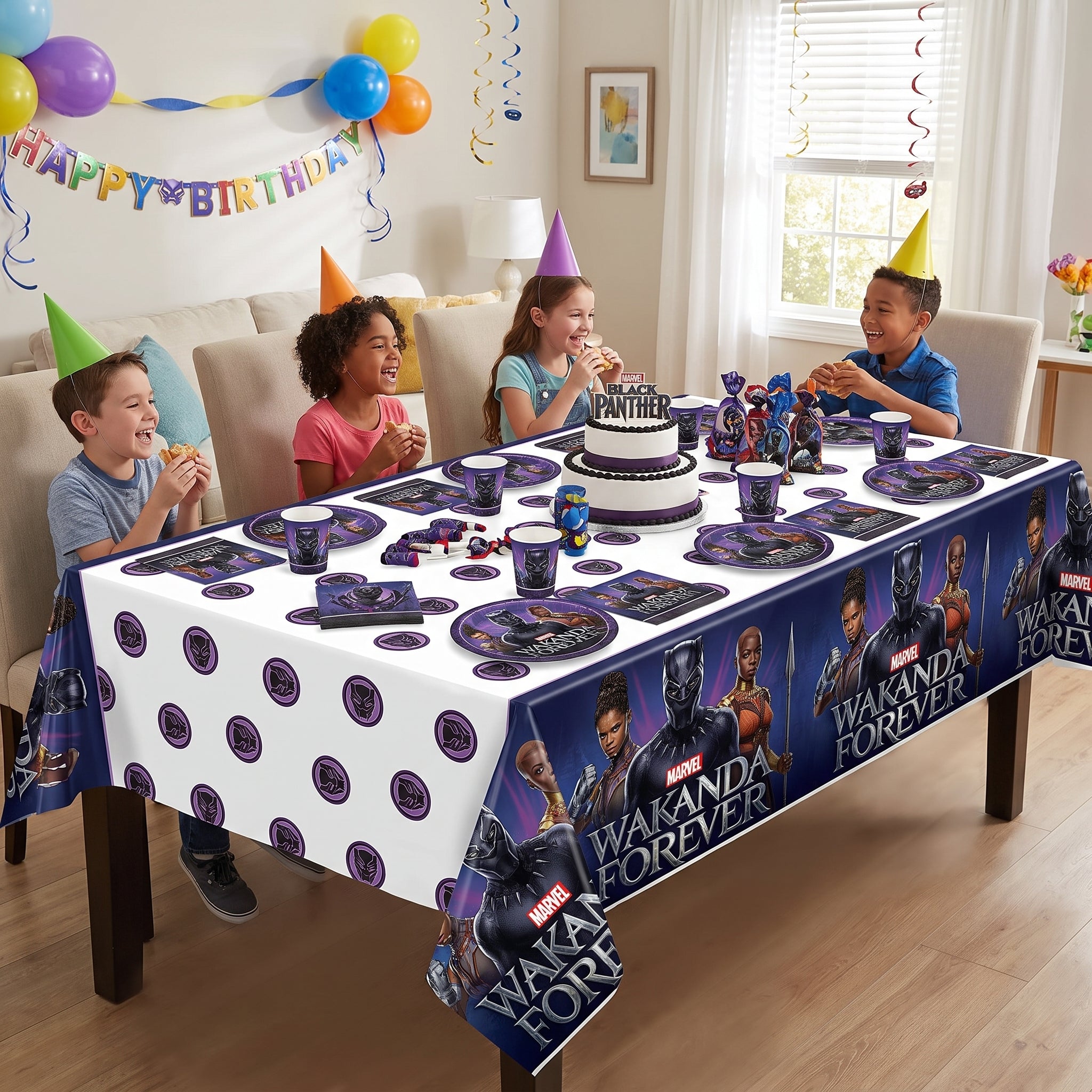 Marvel Black Panther "Wakanda Forever" Plastic Table Cover for Kids' Birthday Parties