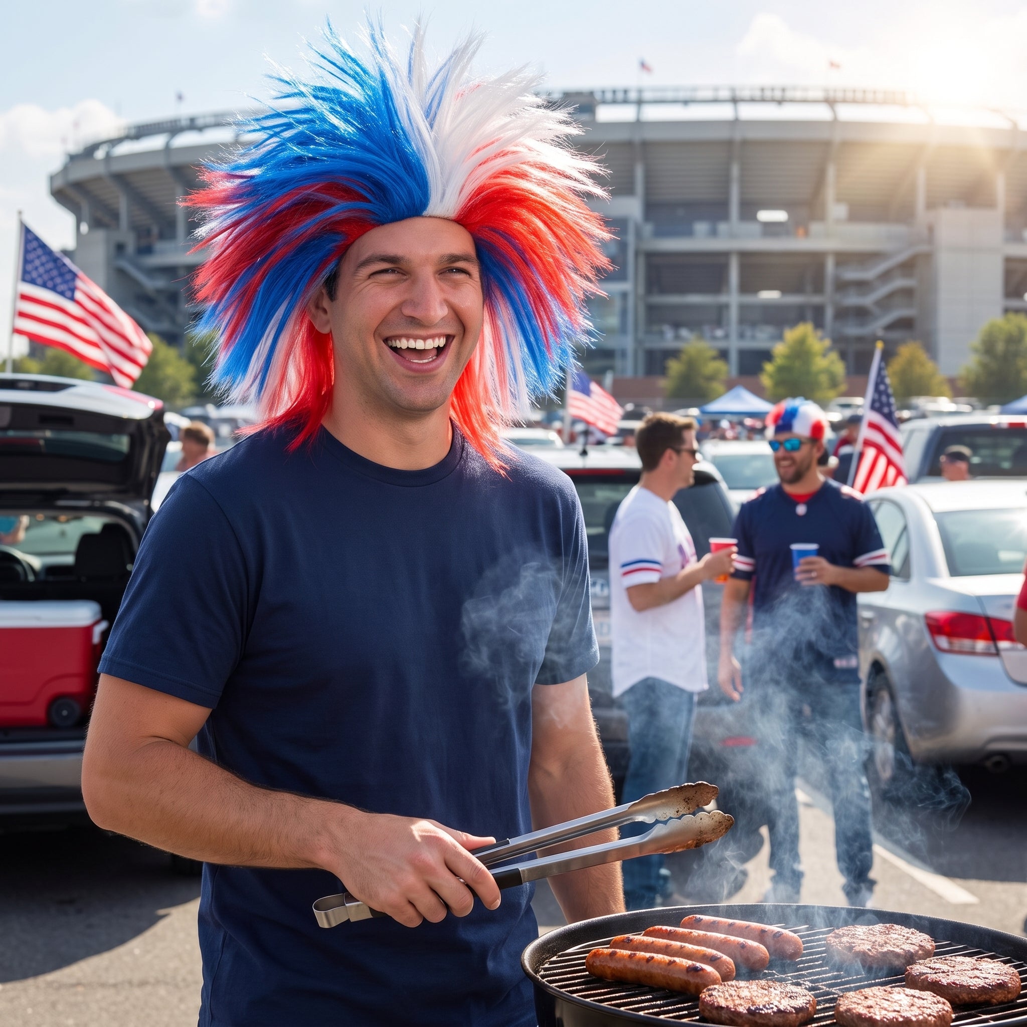 Colorful Crazy Red, White, and Blue Team Spirit Wig