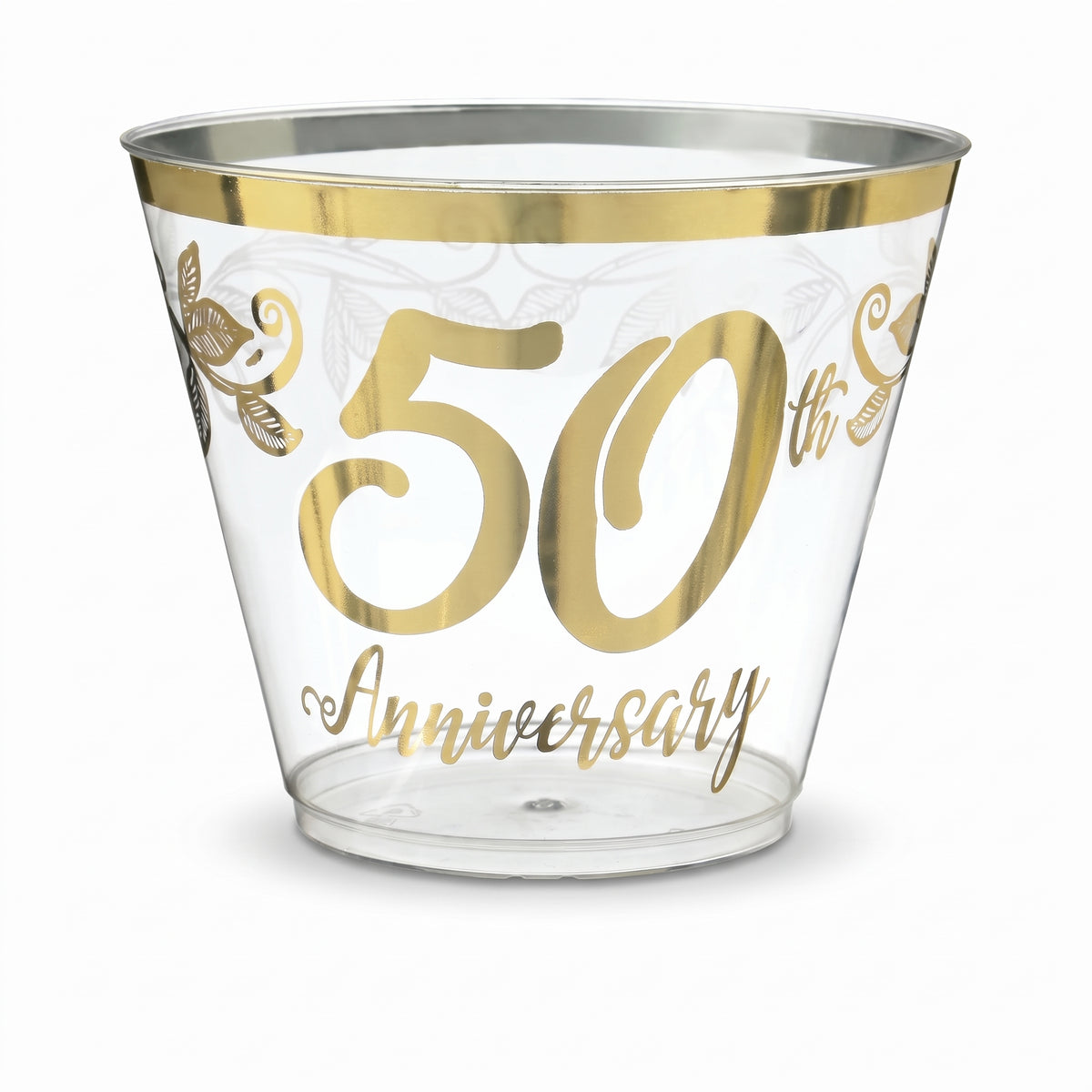 Elegant 50th Anniversary Plastic Tumblers, 9 oz, Clear/Gold, 30-Pack