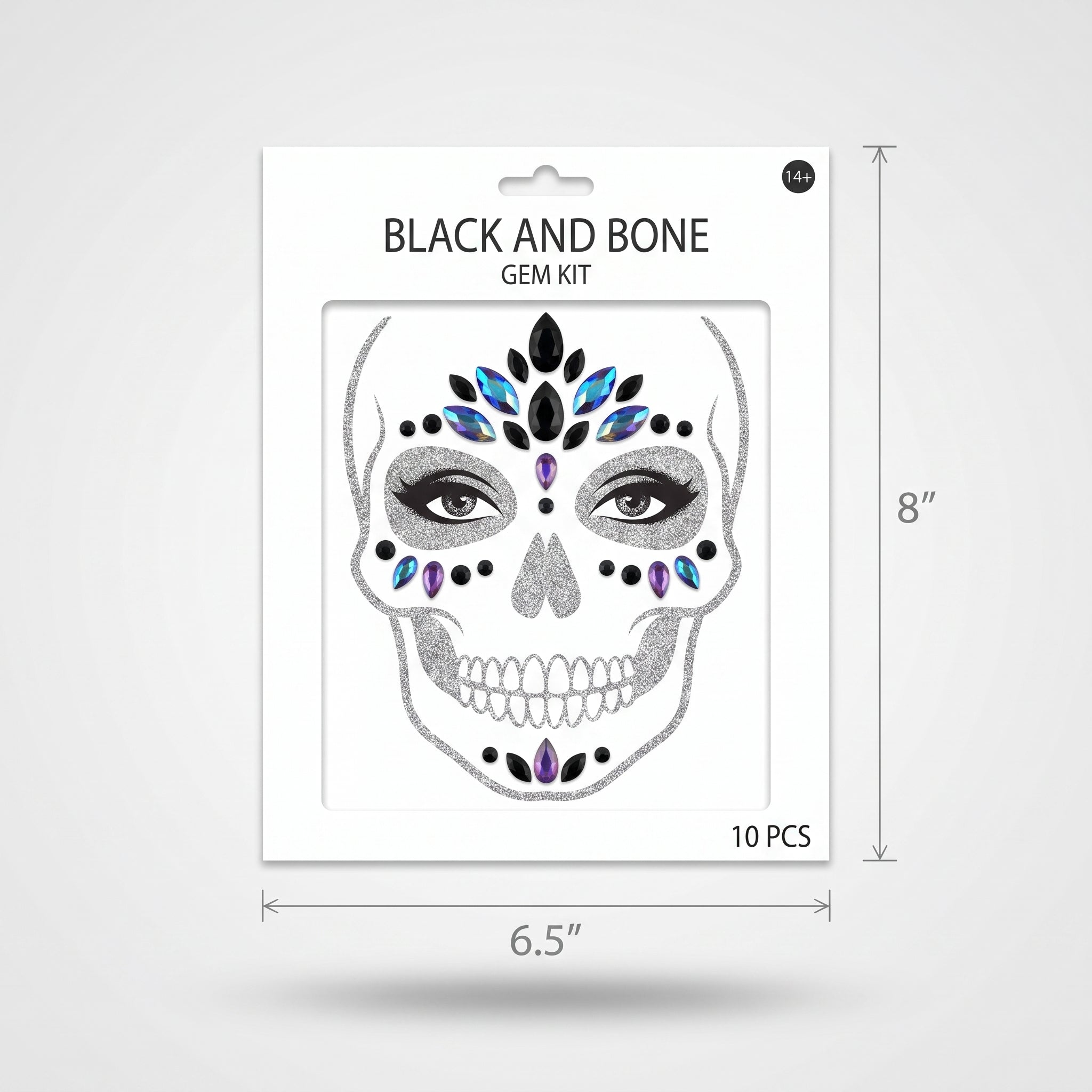 Halloween Skeleton Face Gem Kit - Black and Bone