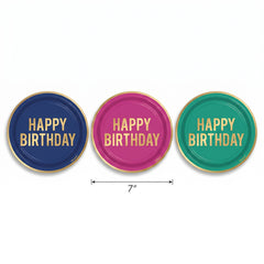 "Happy Birthday" Metallic Dots Paper Plates - 7", Assorted Colors, 8-Pack