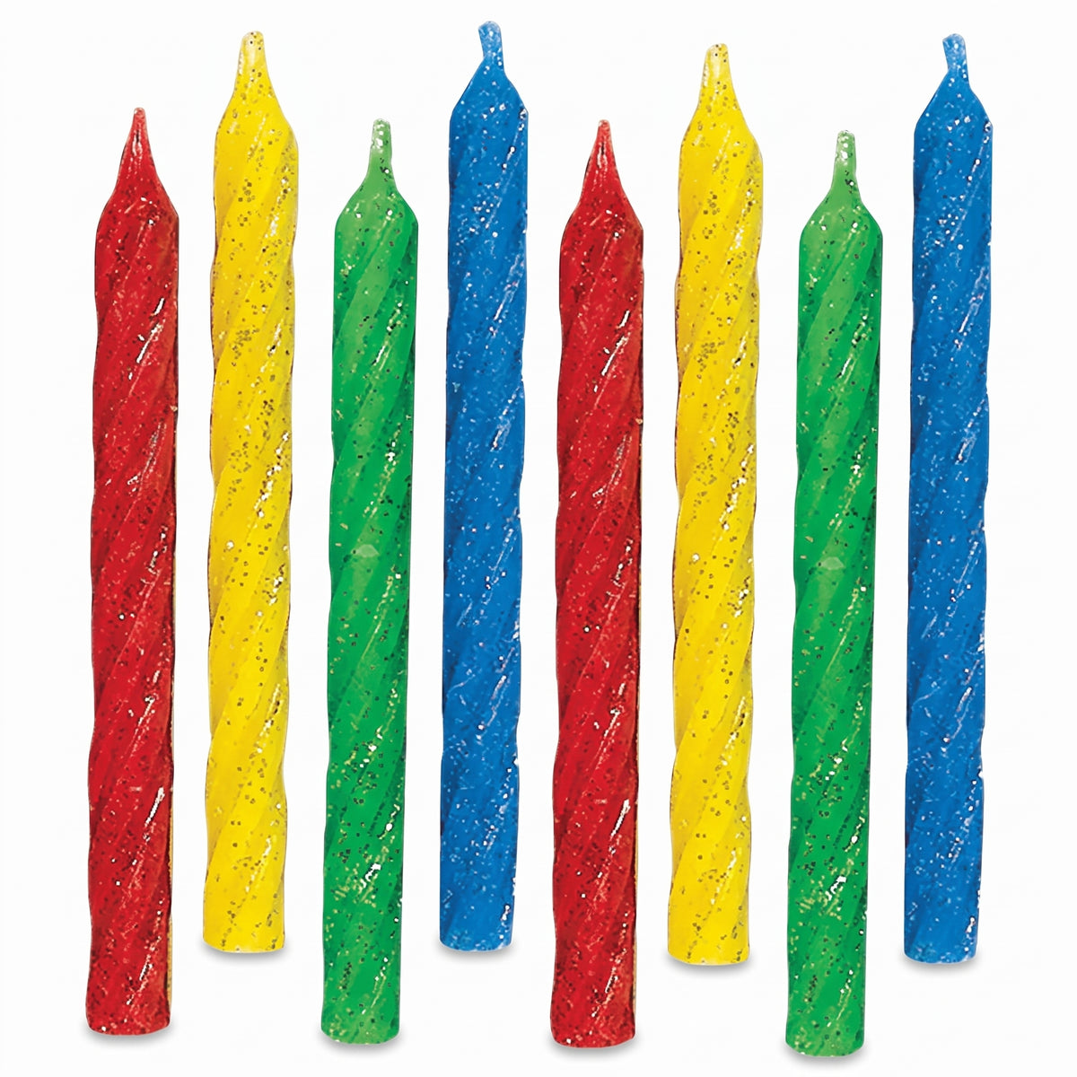 Large Glitter Spiral Birthday Candles - Primary Colors