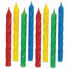 Large Glitter Spiral Birthday Candles - Primary Colors
