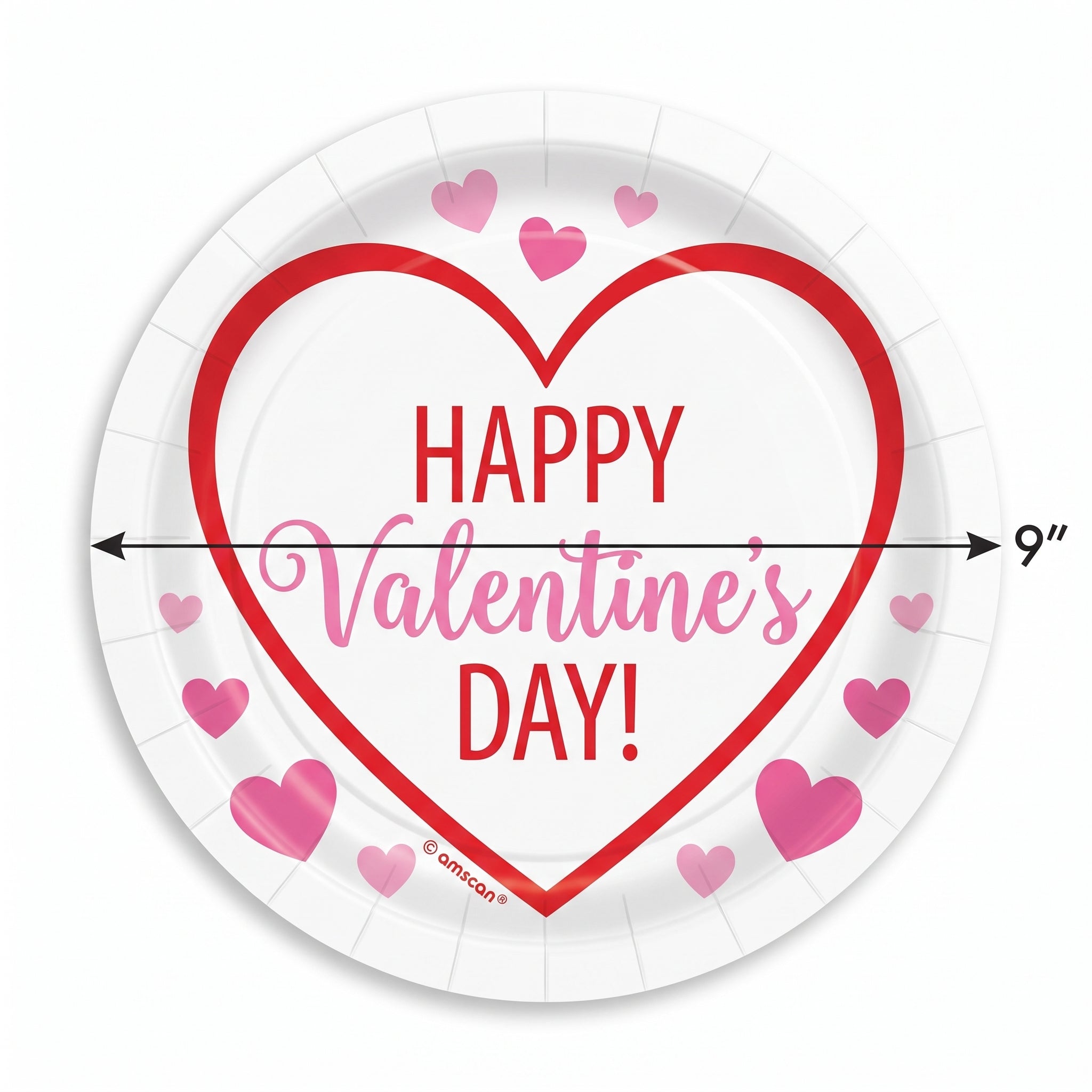 Valentine's Day Heart Design 9" Round Paper Plates