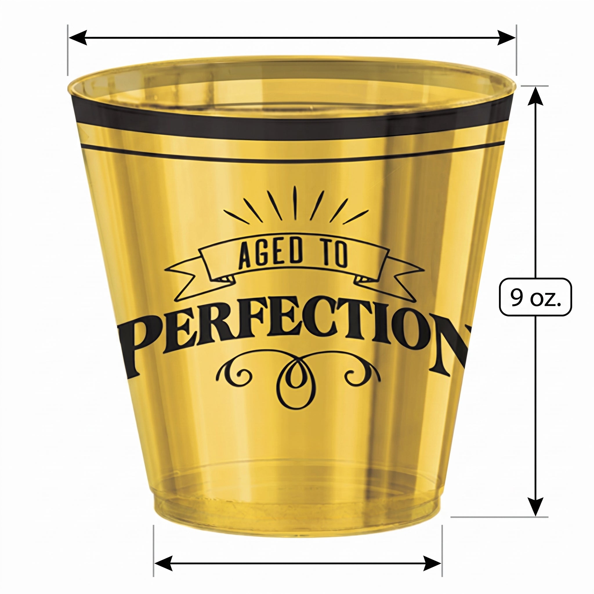 "Aged To Perfection" Gold Birthday Plastic Cups - 9 oz, 30 Pack