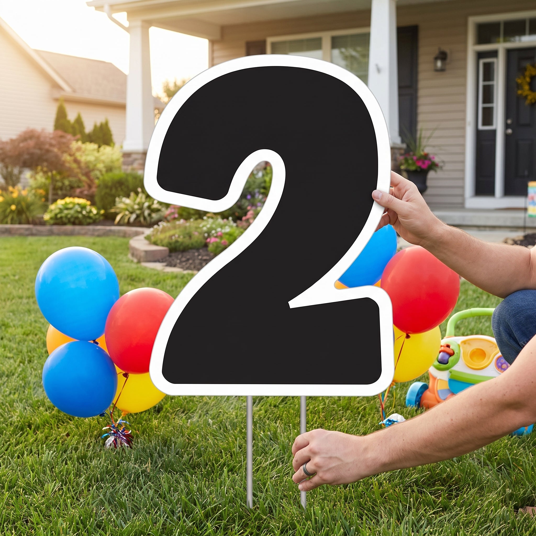 Bold Black Number 2 Yard Sign with Stakes - 24-Inch