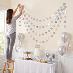 Silver Glitter Polka Dot String Decorations - 7" Length, 6 Pack