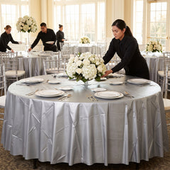 Elegant Silver Flannel Backed Round Table Cover - 84"