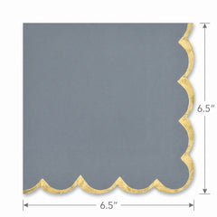 Elegant Dark Grey Luncheon Napkins with Gold Scalloped Edge - 6.5 in.