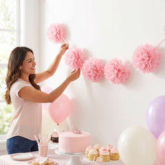 Elegant Pink Fluffy Tissue Garland - 12 ft for Weddings & Showers