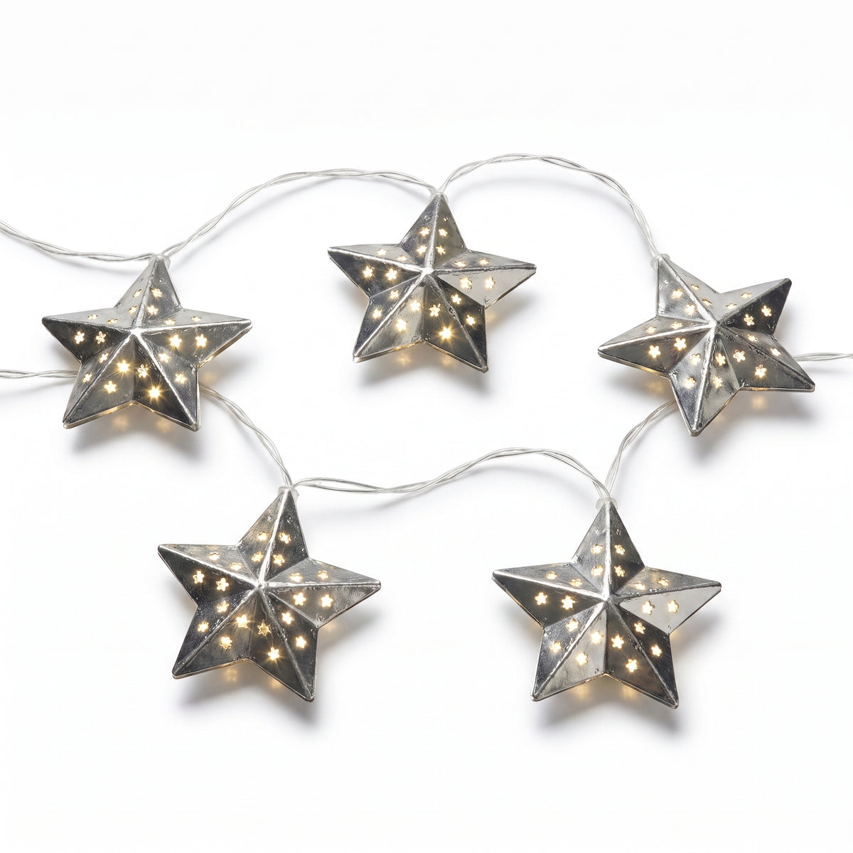 Silver Star LED String Lights - 10 Twinkling Lights, 13-inch