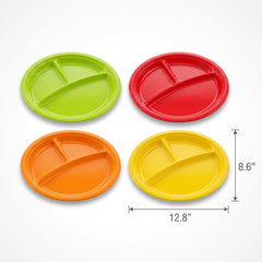 Let's Fiesta Oval Divided Reusable Dinner Plates - 4 Pack