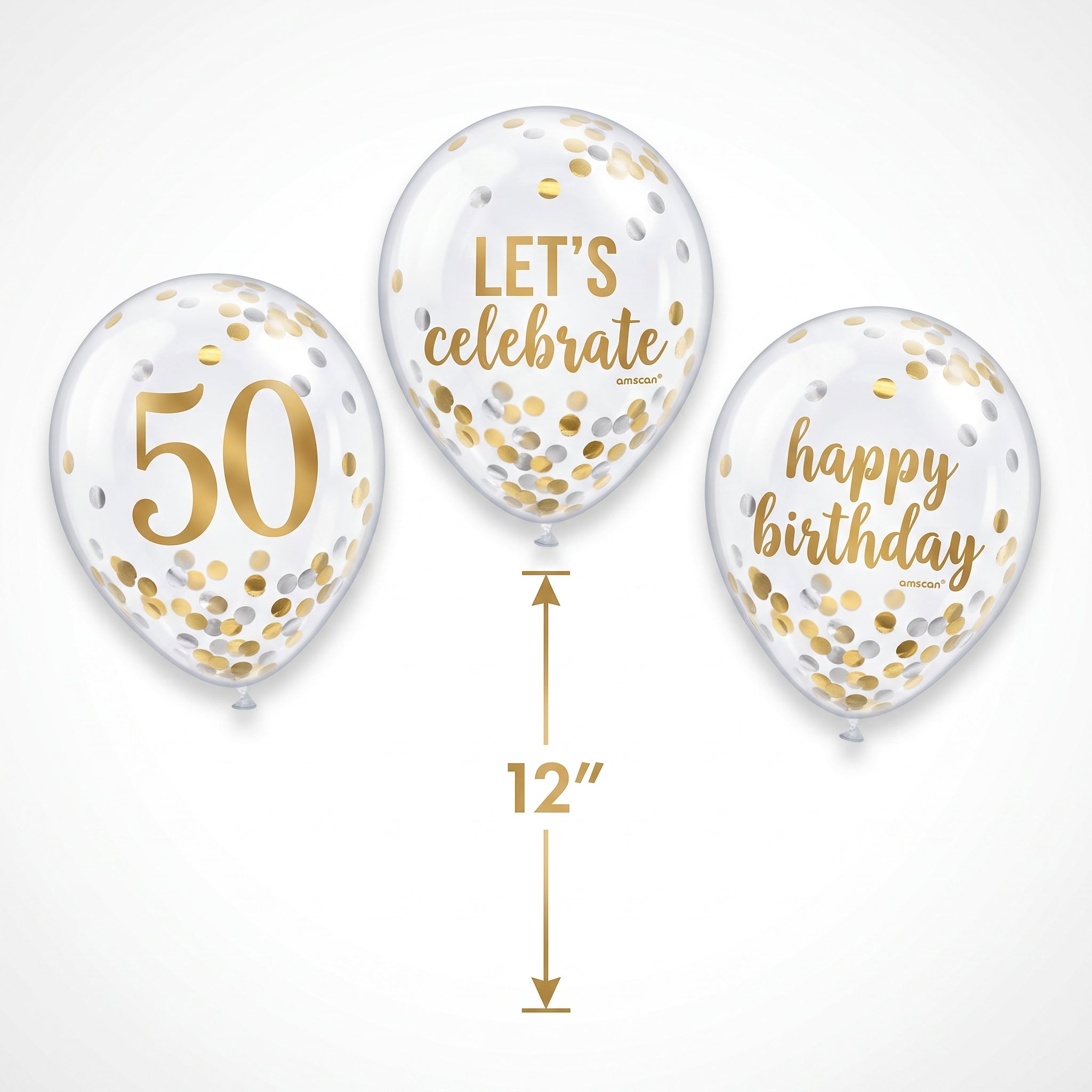 Golden Age 50th Birthday Confetti Latex Balloons, 12-inch, 6-Pack
