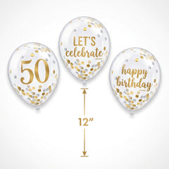 Golden Age 50th Birthday Confetti Latex Balloons, 12-inch, 6-Pack