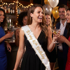 Golden Age 40th Birthday Sash - White and Gold