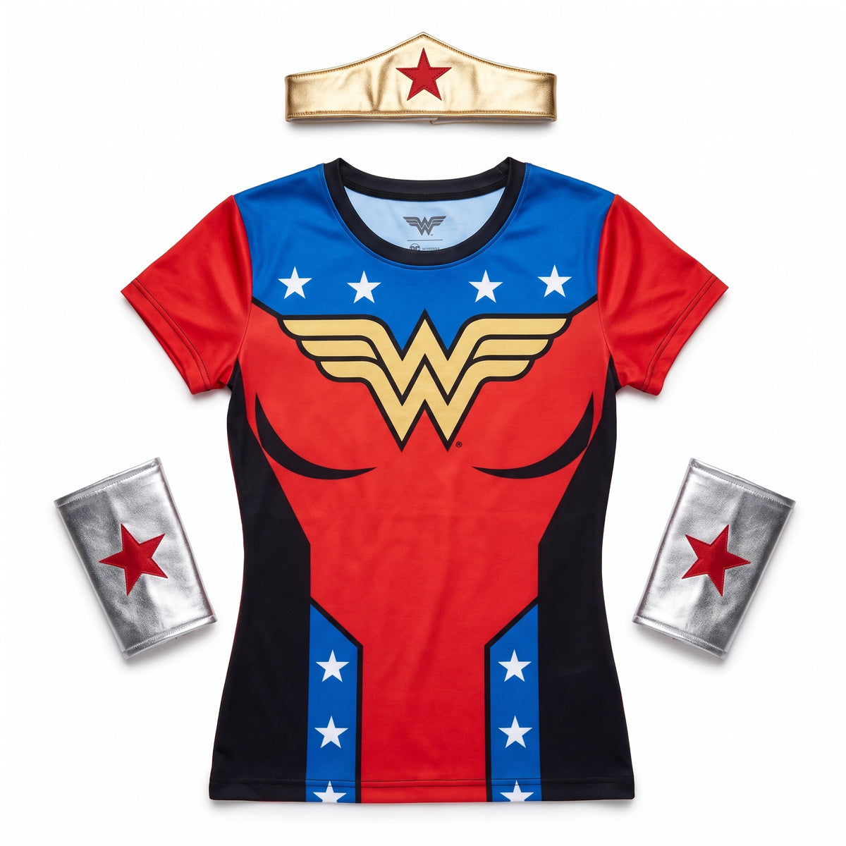 Women's Wonder Woman Superhero Costume T-Shirt - Red/Blue Large