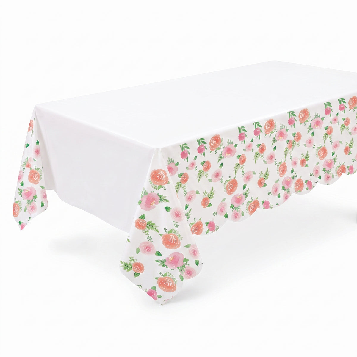 Floral Baby Shower Plastic Table Cover with Scalloped Edge