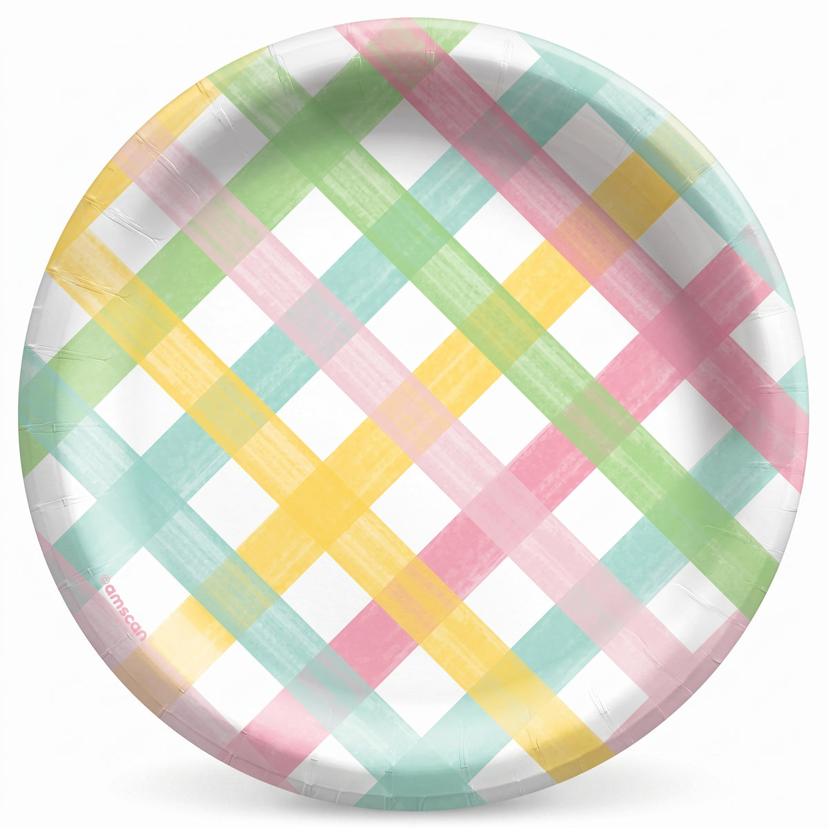 Spring Fun Pastel Plaid Round Paper Plates - 6.75-Inch, 50-Pack