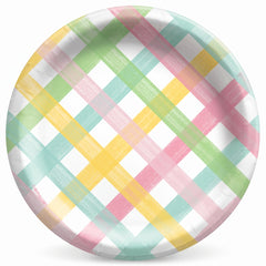 Spring Fun Pastel Plaid Round Paper Plates - 6.75-Inch, 50-Pack