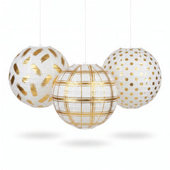 Gold Motif Paper Lanterns - 3 Pack for Any Celebration
