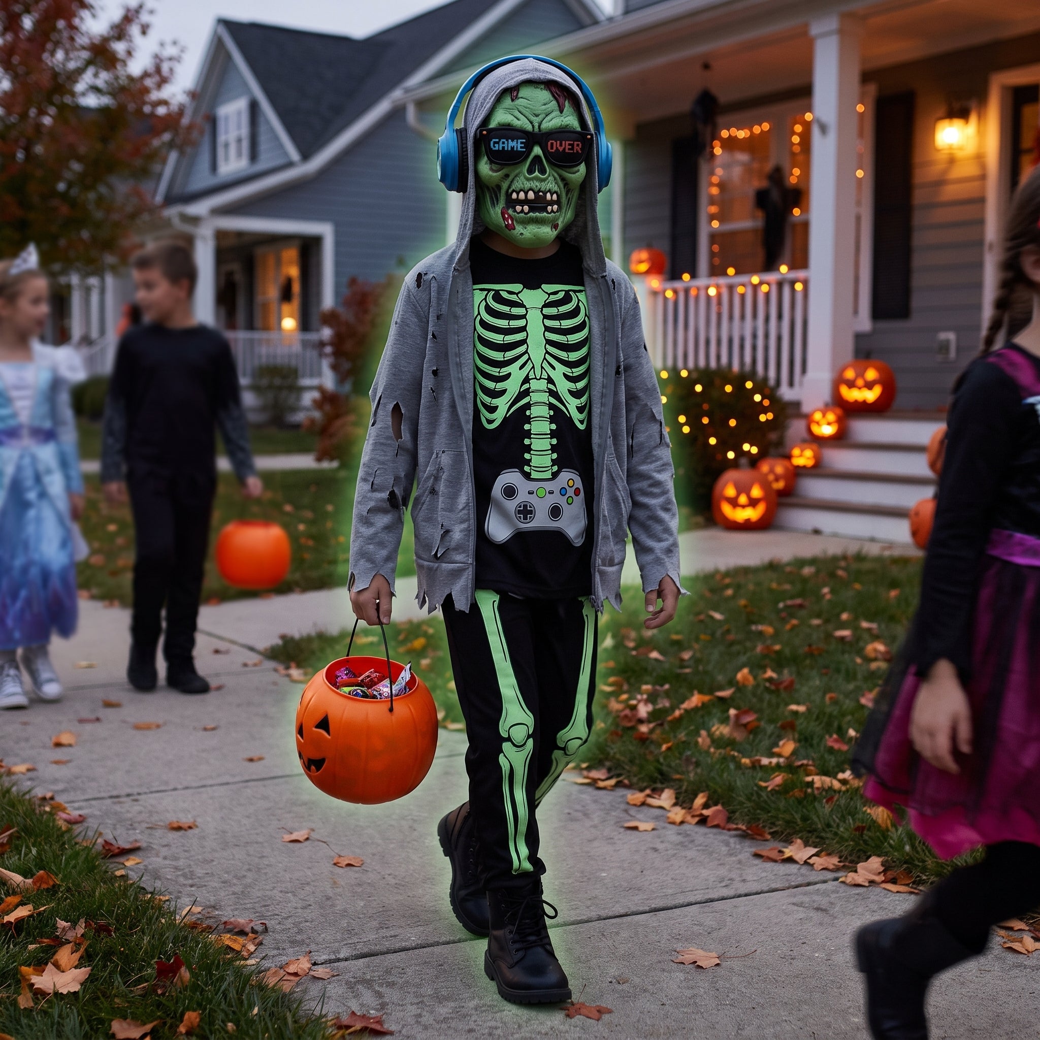 Kids' Zombie Gamer Glow-in-the-Dark Halloween Costume