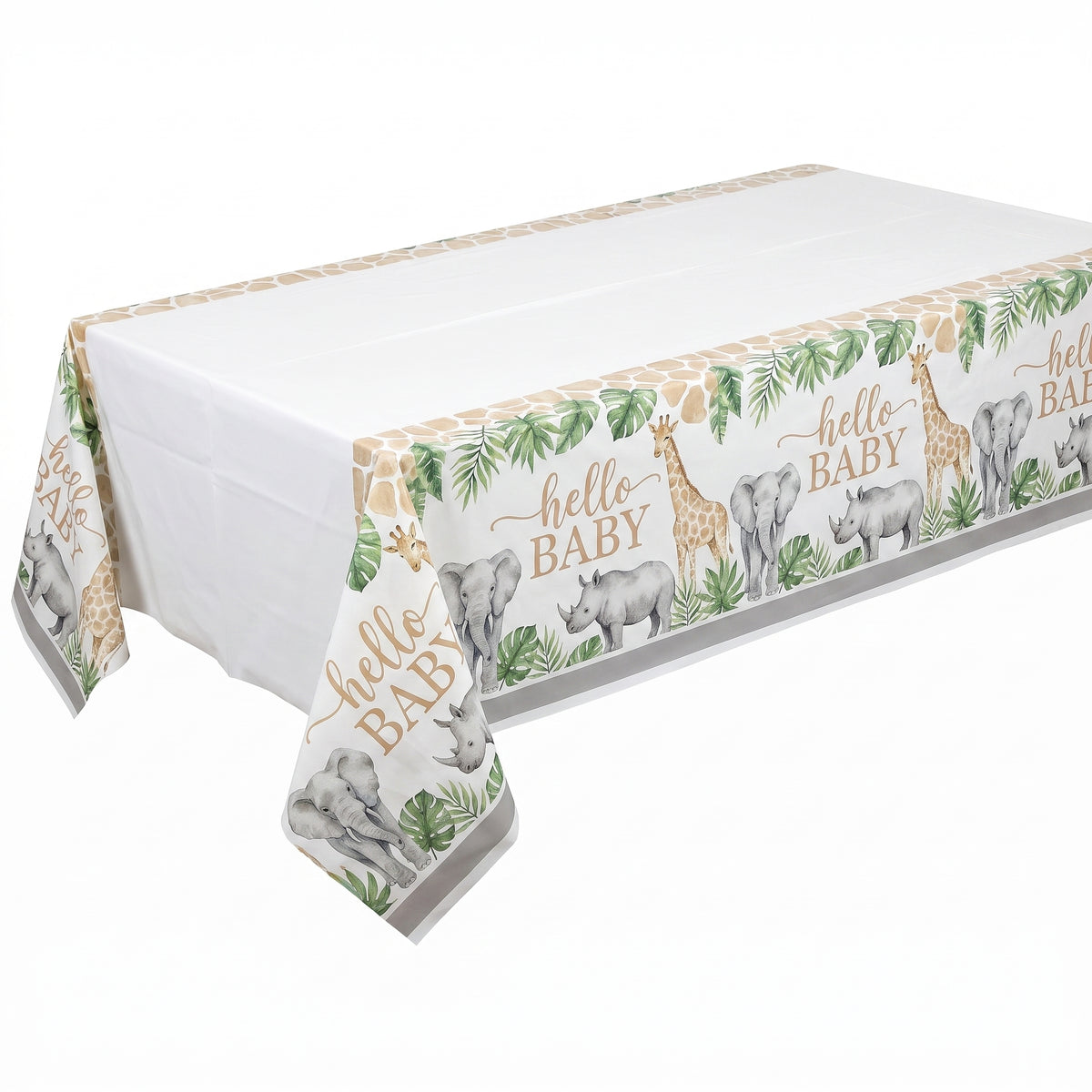 Soft Jungle "Hello Baby" Plastic Table Cover for Baby Showers