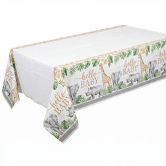 Soft Jungle "Hello Baby" Plastic Table Cover for Baby Showers