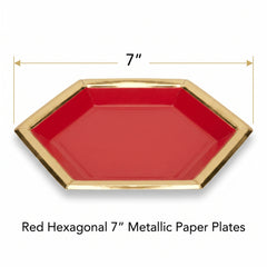 Red Hexagonal 7" Metallic Paper Plates