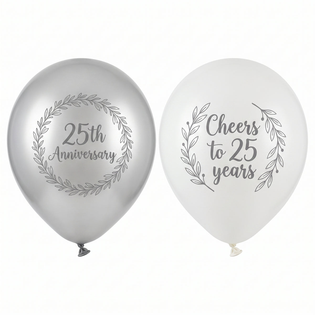 Silver & White 25th Anniversary Latex Balloons - 12", Pack of 15