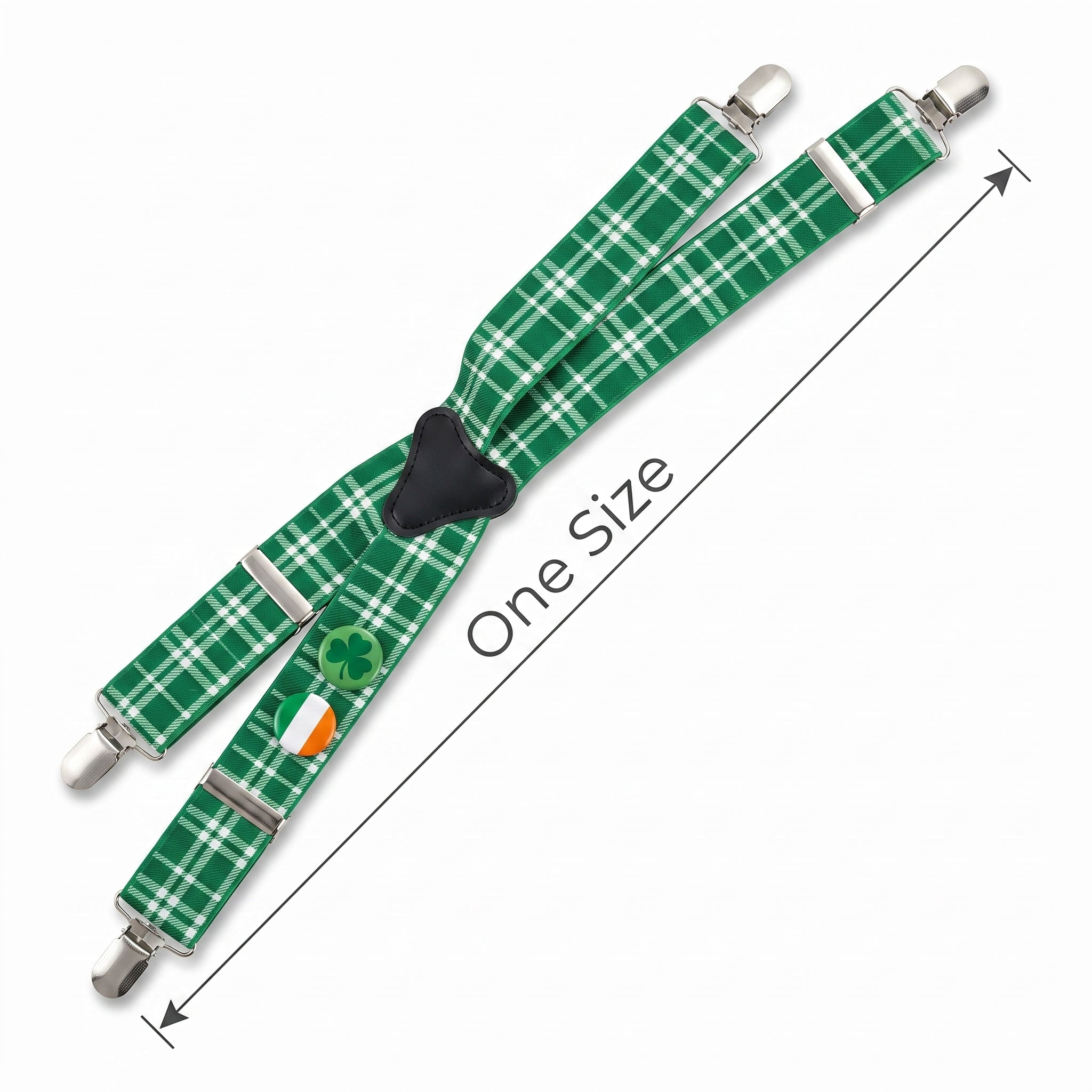 Green Plaid St. Patrick's Day Suspenders with Decorative Buttons