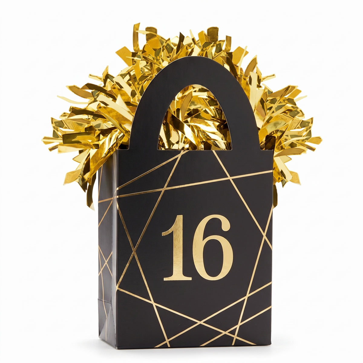 Elegant Sweet 16 Balloon Weight - Black & Gold Tote Design