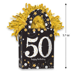 Sparkling 50th Birthday Balloon Weight Tote - Black & Gold