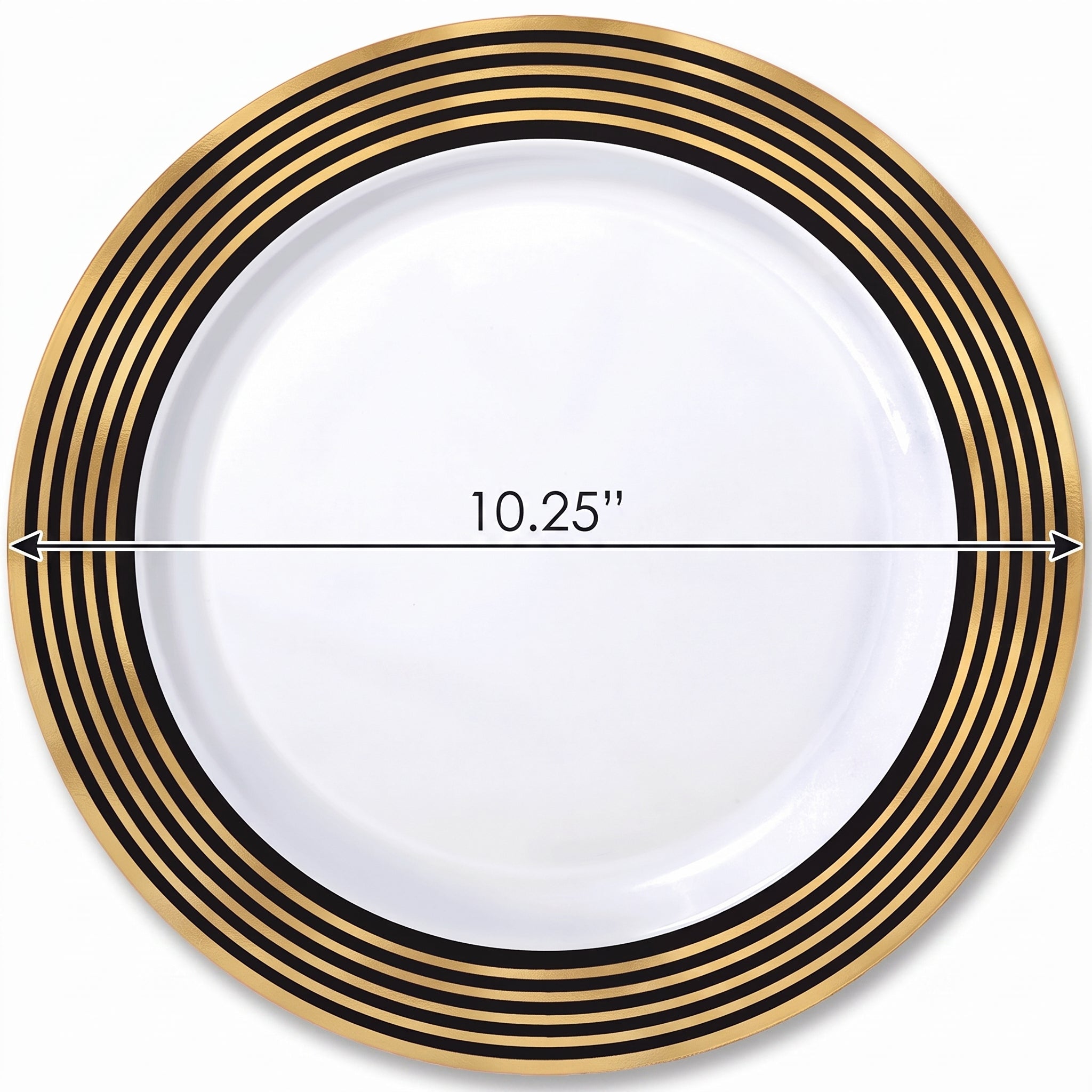 Elegant Gold Striped Premium Plastic Dinner Plates, 10.25", 20-Pack