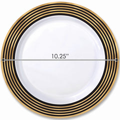 Elegant Gold Striped Premium Plastic Dinner Plates, 10.25", 20-Pack