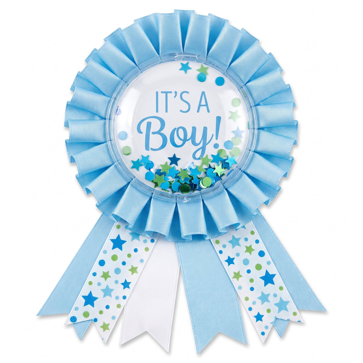 "It's a Boy" Confetti Shaker Award Ribbon - Blue Baby Shower Accessory