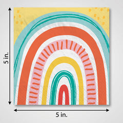 Retro Rainbow Paper Beverage Napkins - 16-Pack, Colorful Party Supplies - 5 In. X 5 In.