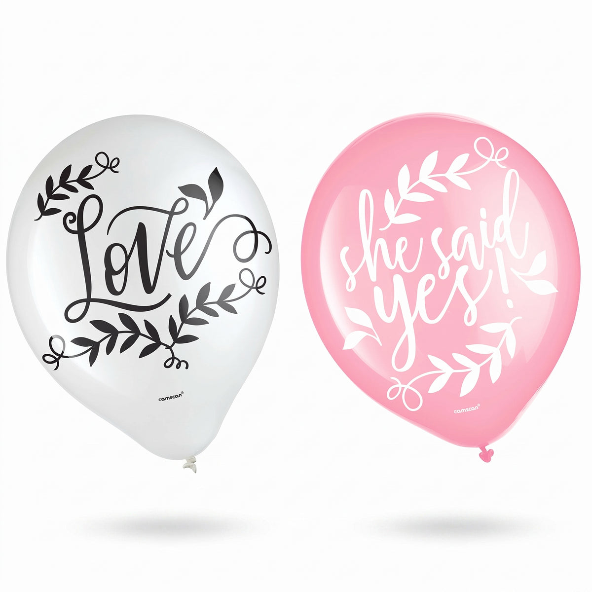 Floral Greenery Wedding Latex Balloons, 12-inch, Pink & White, 15-Pack