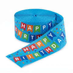 "Happy Birthday" Blue Crepe Streamer - 81 ft
