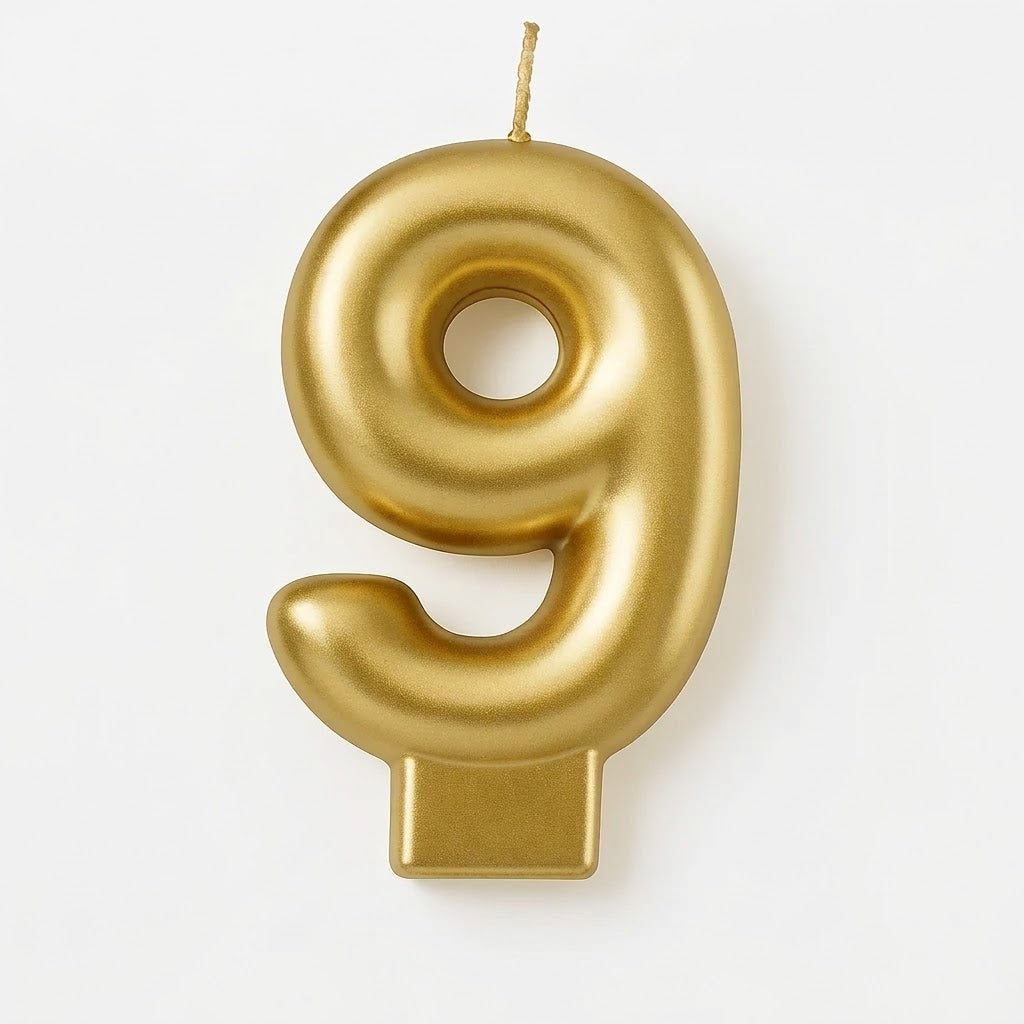 Metallic Gold Number 9 Candle